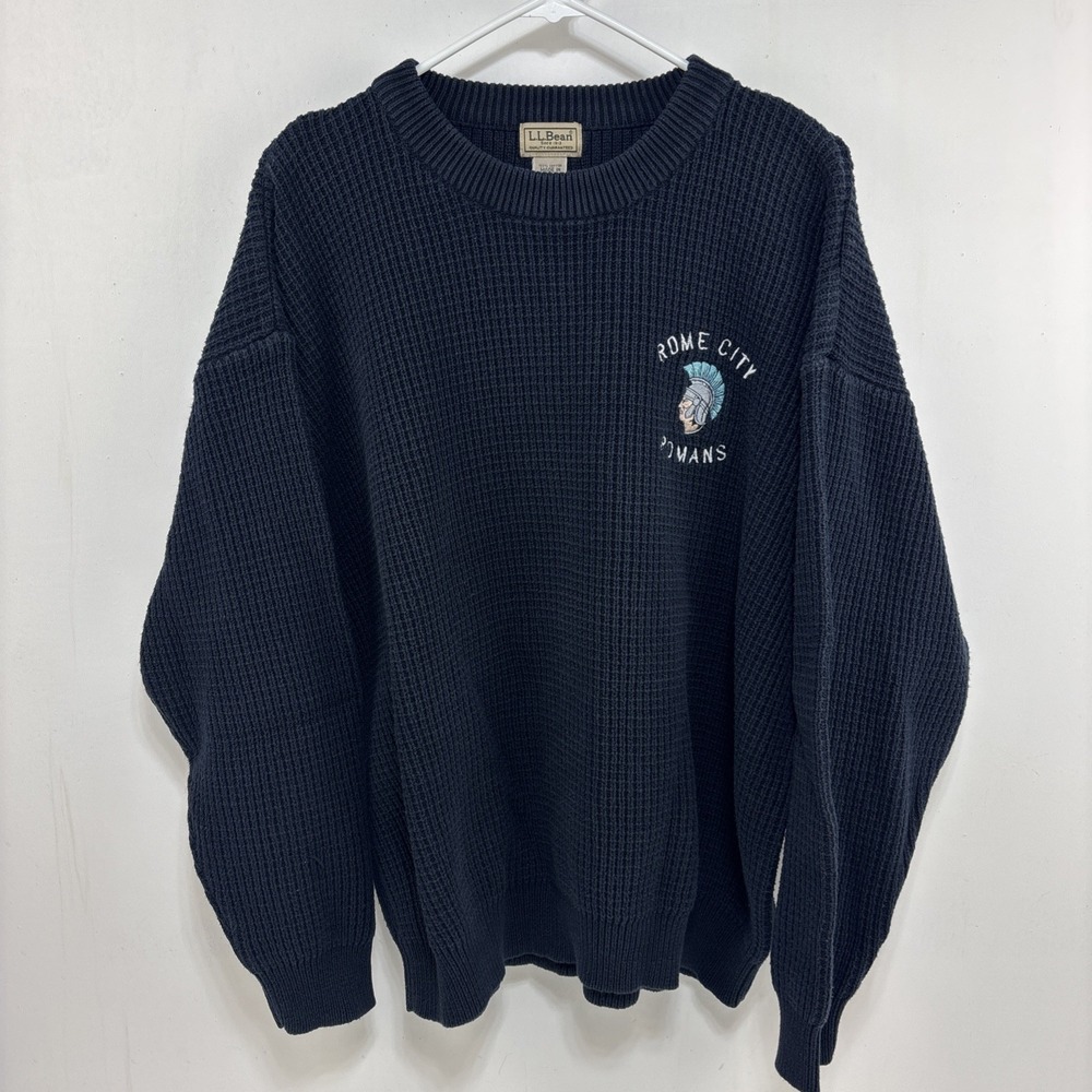 VTG L.L. Bean Blue‎ Waffle Knit Sweater Size XXL 100% Cotton Rome City Romans
